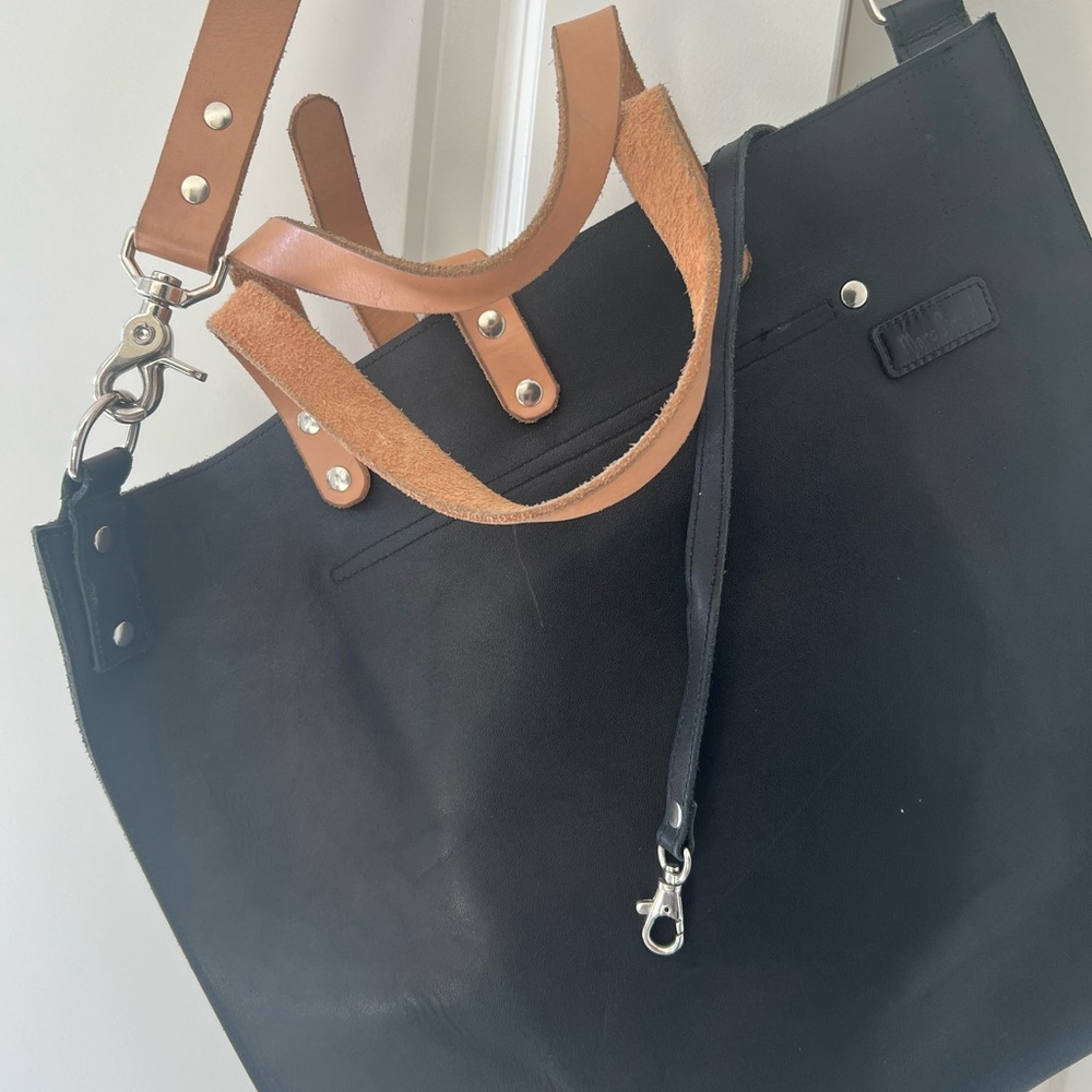 Elegant Black and Tan Leather Tote Bag